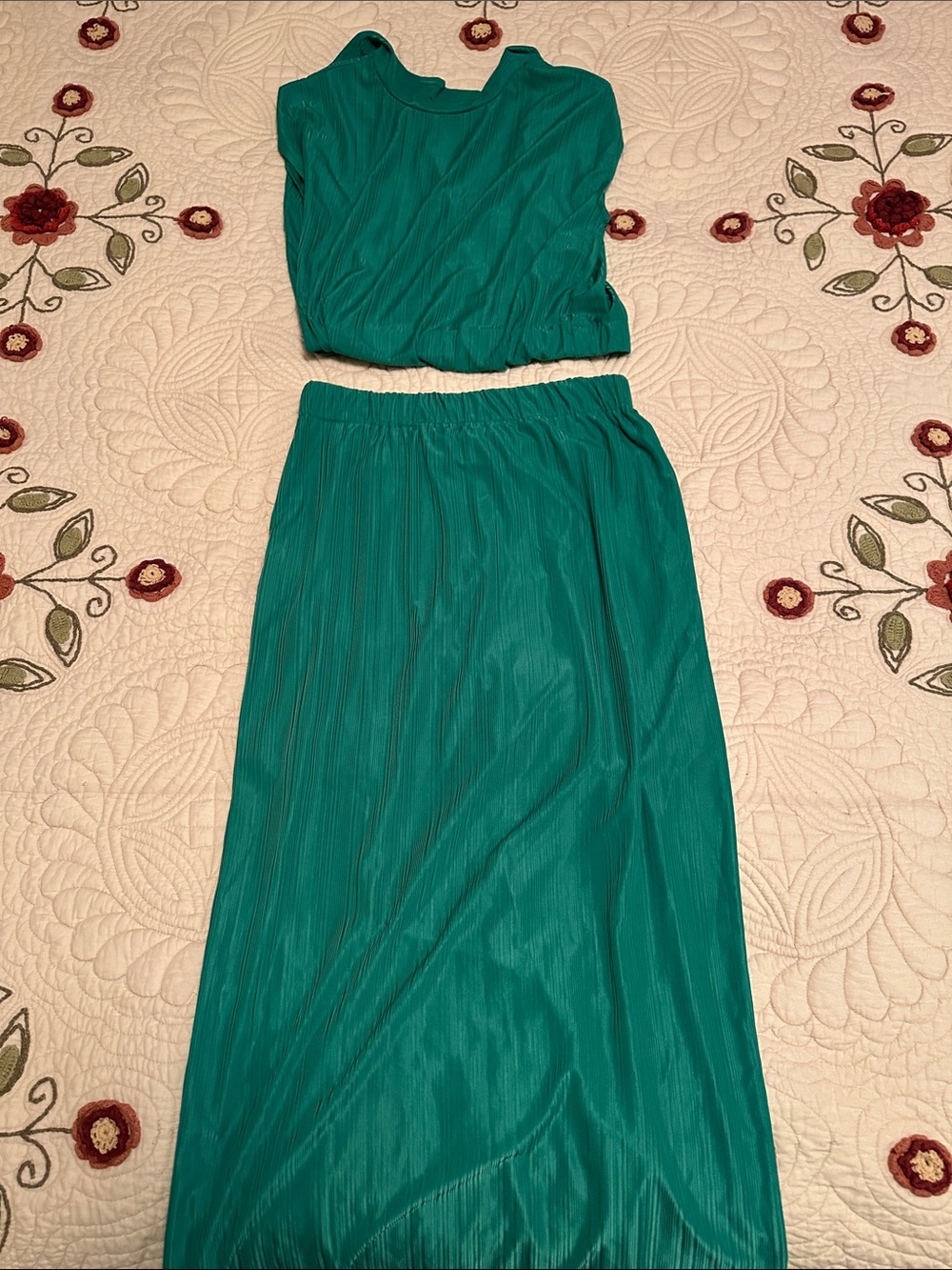 Fashion Nova Teal Two-Piece Pleated Maxi Set